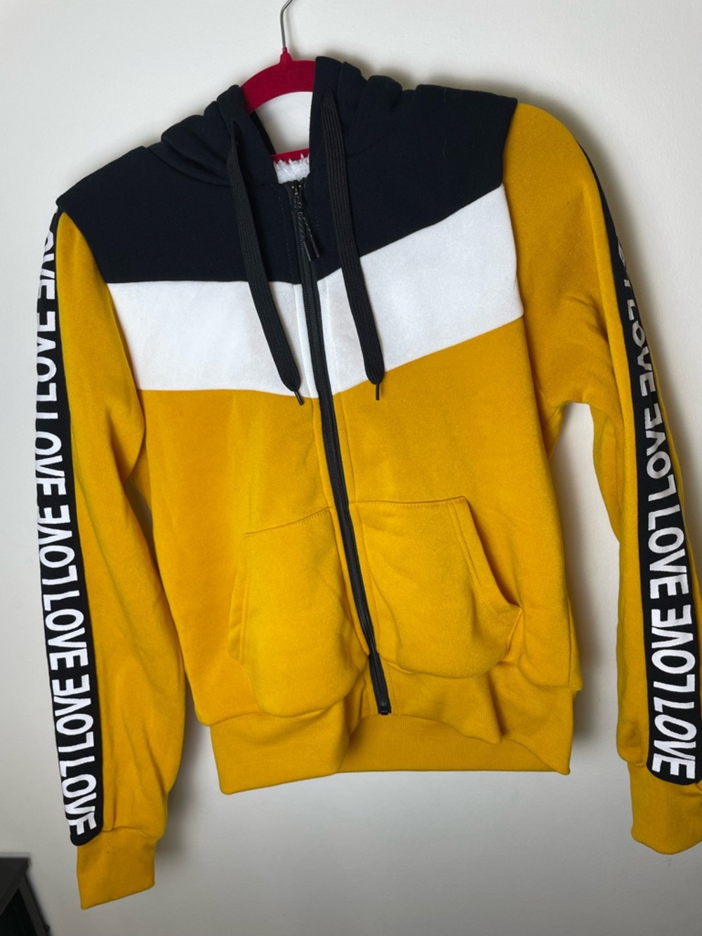 Men's Mustard Yellow Colorblock Zip-Up Hoodie with Black & White Accents